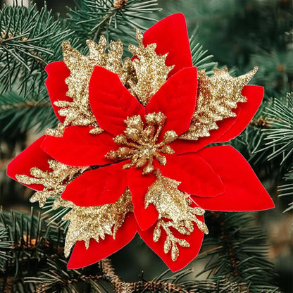 Künstliche Glitzer-Weihnachtsdekoration – Blumen für Weihnachtsbaumschmuck – Gefälschte Blumen – Neujahrs- & Partydekoration – Heimdekoration Weihnachten