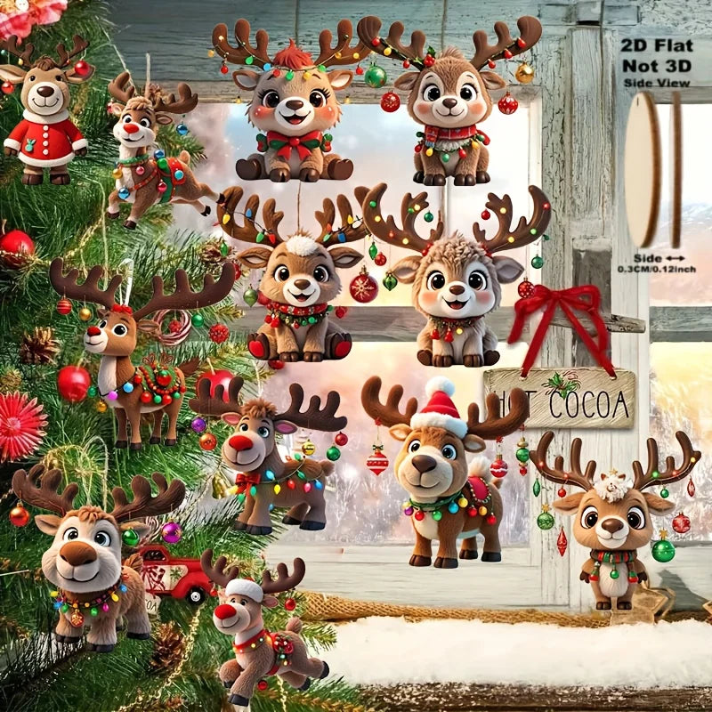 2D-Holz-Cartoon, Rehkitz, Weihnachtsbaum-Anhänger, Weihnachts-Cartoon, niedlicher Elch, hängende Dekorationen, 2025, Neujahrsgeschenke, Party-Dekoration