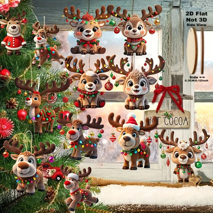 2D-Holz-Cartoon, Rehkitz, Weihnachtsbaum-Anhänger, Weihnachts-Cartoon, niedlicher Elch, hängende Dekorationen, 2025, Neujahrsgeschenke, Party-Dekoration