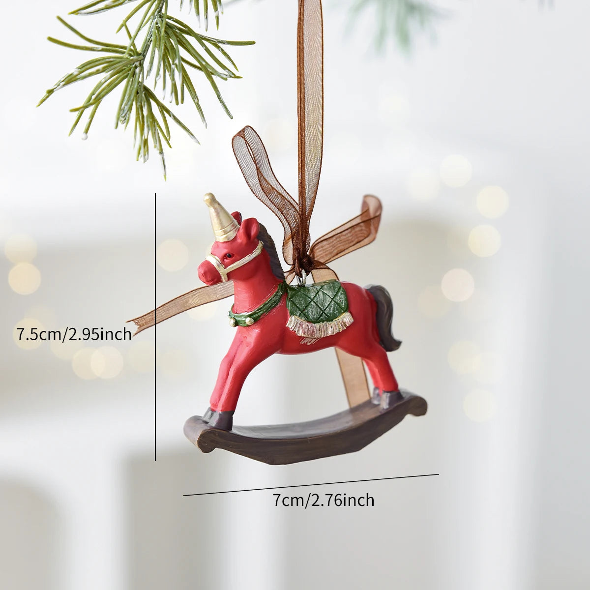 1 weihnachtlicher Schaukelpferdekranz aus Kunstharz, dekorativer Anhänger für Fensterdekorationen für den Innenbereich, festliche Party-Ornamente