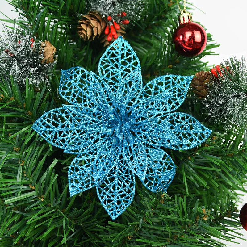 5/10 stücke Künstliche Weihnachten Baum Blume Glitter Dekoration Weihnachten Baum Ornamente Frohe Weihnachten Dekor Für Frohes Neues Jahr Navidad