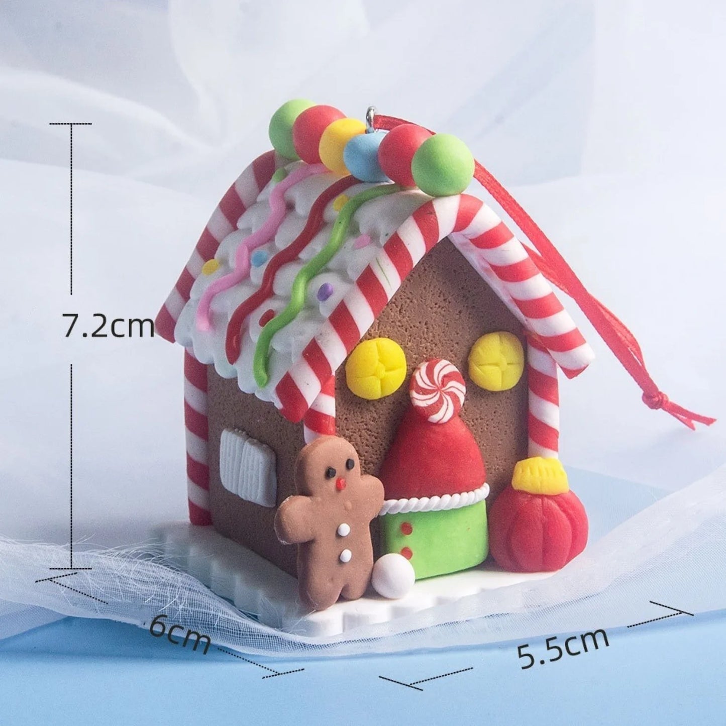 5 Stück Haus-Ornamente Set – Lebkuchenhaus Weihnachtsbaum Ornament mit Aufhängeband – Festliche Urlaub Weihnachtsdekoration