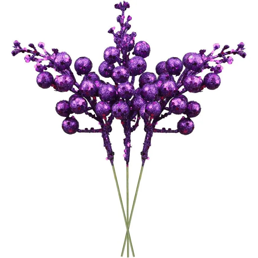 5/10 Stück rosa Glitzer künstliche Beeren Stielstrauß Kiefer Weihnachtsdekoration Picks für Weihnachtsbaumschmuck DIY Kranz Girlande