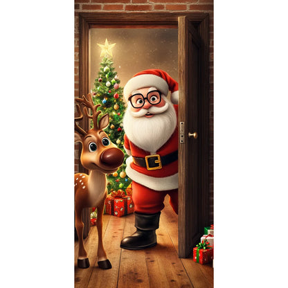 Große Weihnachtsbaum-Muster-Türabdeckung, 185 x 90 cm, Banner, vielseitig einsetzbar, zum Aufhängen, für Zuhause, Outdoor, Dekorationen für Eingänge, Zimmer, Küche