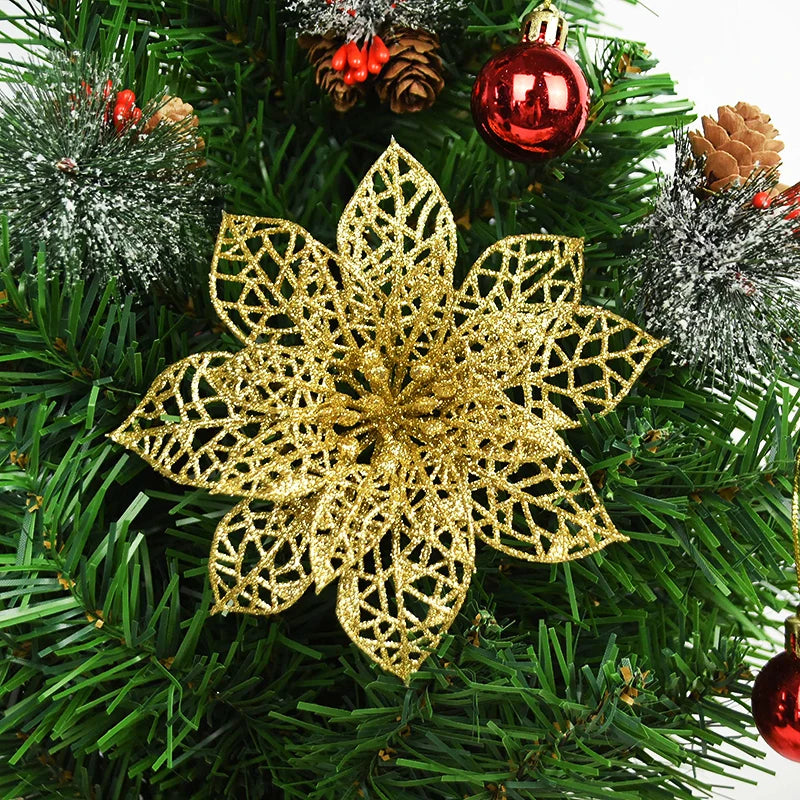 5/10 stücke Künstliche Weihnachten Baum Blume Glitter Dekoration Weihnachten Baum Ornamente Frohe Weihnachten Dekor Für Frohes Neues Jahr Navidad