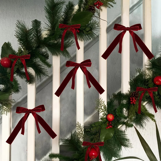 20 Stück burgunderrote Samtschleifen – weiche Stoffbänder für Weihnachtsbaumdekoration, festliche Girlanden-Krawatten, Holiday-Deko