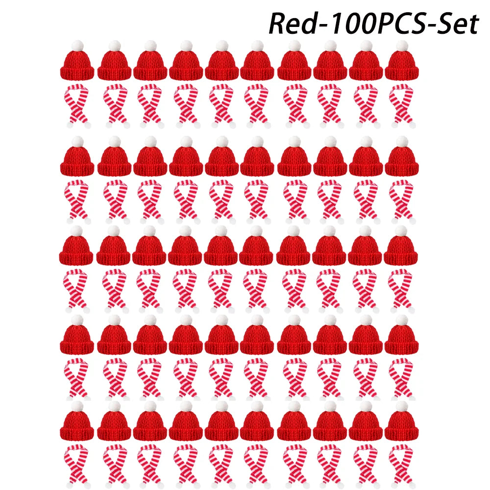 Mini-Weihnachtsmütze & Mini-Schal – Rot/Grün – Festliche Deko zum Aufhängen, für DIY, Lutscherflaschen, Fingerhüte & Weihnachtsfeiern