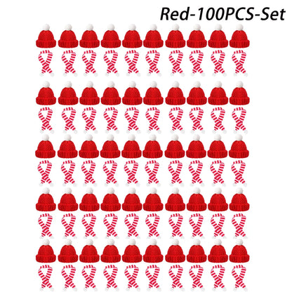Mini-Weihnachtsmütze & Mini-Schal – Rot/Grün – Festliche Deko zum Aufhängen, für DIY, Lutscherflaschen, Fingerhüte & Weihnachtsfeiern