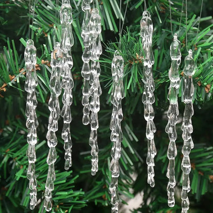 Transparente Acryl-Eiszapfen & Schneeflocken – Weihnachtsbaum-Anhänger, Kristalloptik, Hängende Ornamente für Zuhause & Partydeko