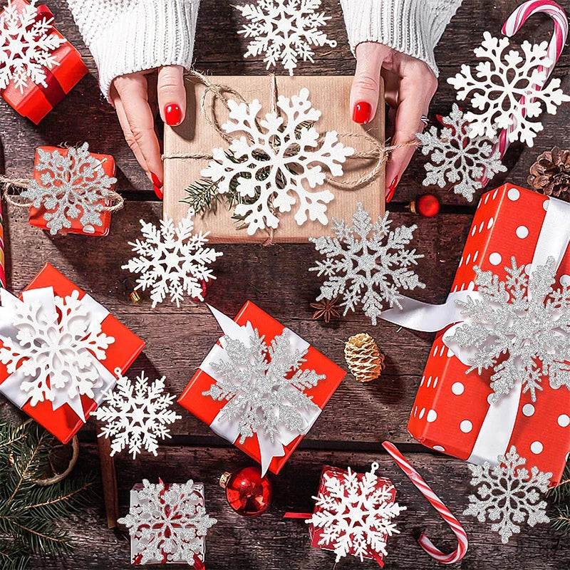12 Stücke Papier Schneeflocken Weihnachtsbaum Dekorationen Anhänger Ornamente Glitter Weiße Schneeflocken Innen Winter Zuhause Neujahr Dekor