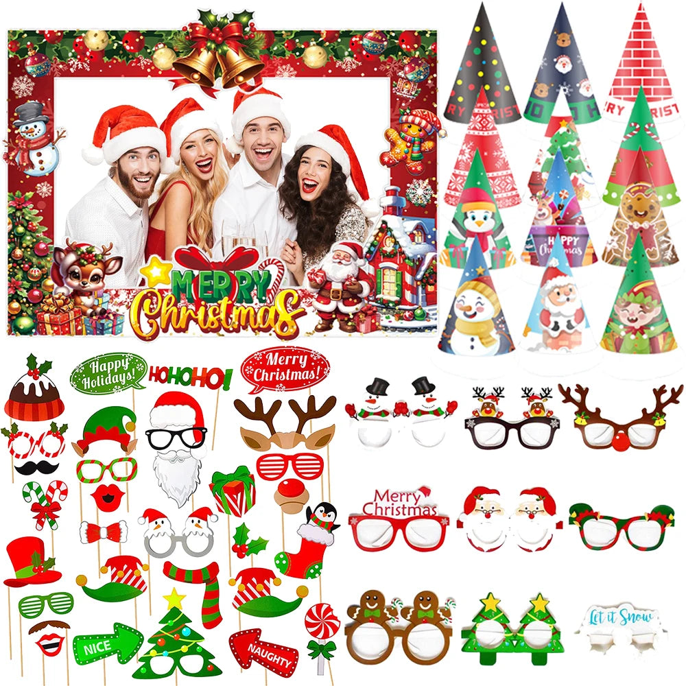 Weihnachten Party Foto-Booth Requisiten Rahmen – Lustige Papierbrillen & Party-Deko für Kinder und Erwachsene