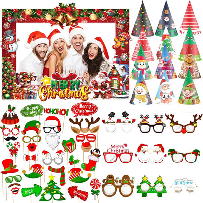Weihnachten Party Foto-Booth Requisiten Rahmen – Lustige Papierbrillen & Party-Deko für Kinder und Erwachsene