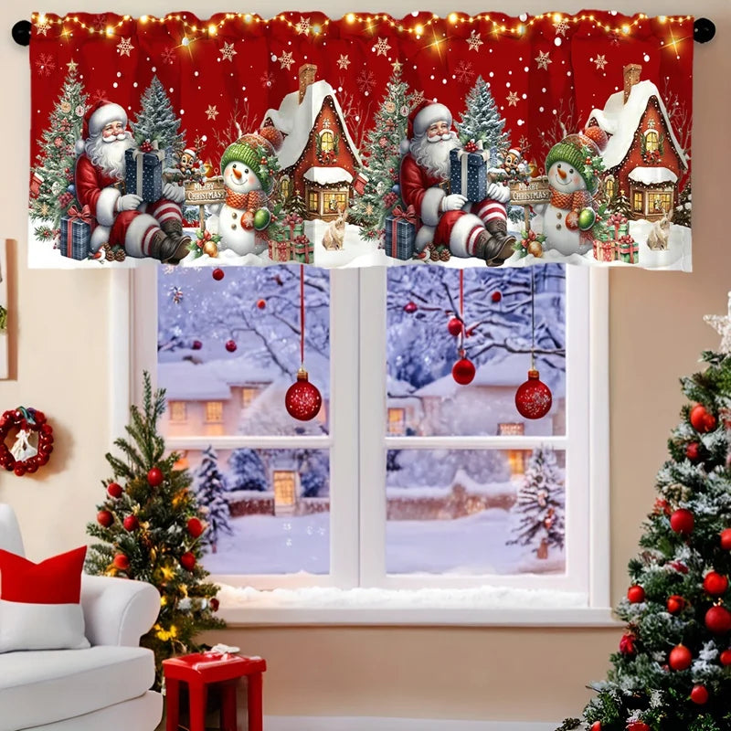 Weihnachtsvorhang Volant Weihnachtsstange Tasche Fensterbehandlung für Wohnzimmer Küche Schlafzimmer Weihnachtsdekorationen für Zuhause 2025