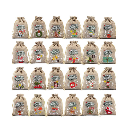Weihnachts-Adventskalender-Taschen, 24-Tage-Countdown-Set, Süßigkeitentaschen mit Kordelzug, Geschenktüten zum Aufhängen für Party und Heimdekoration