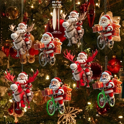 8/16/24PCS Weihnachten Holz Fahrrad Santa Claus 2D Flache Anhänger Weihnachten Baum Dekoration Urlaub Geschenk Weihnachten ornamente Wohnkultur