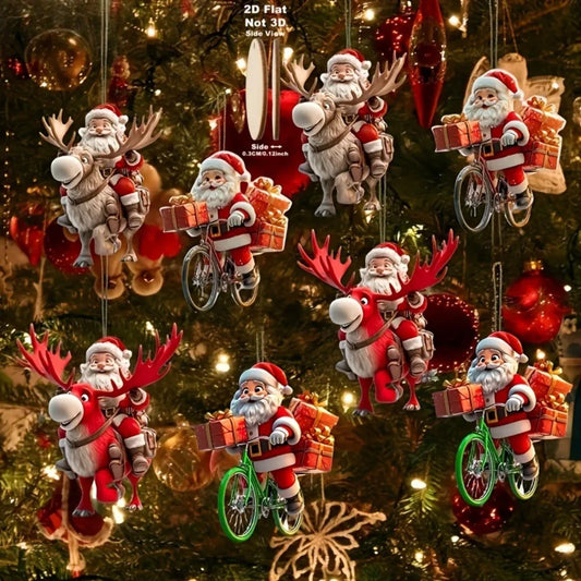8/16/24PCS Weihnachten Holz Fahrrad Santa Claus 2D Flache Anhänger Weihnachten Baum Dekoration Urlaub Geschenk Weihnachten ornamente Wohnkultur