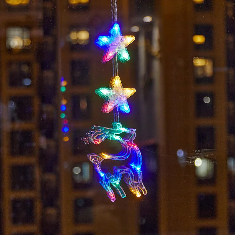 Weihnachten LED Saugnapf Lichter – Santa Claus, Schneeflocke & Elch Fenster Dekoration für Weihnachten & Neujahr Navidad