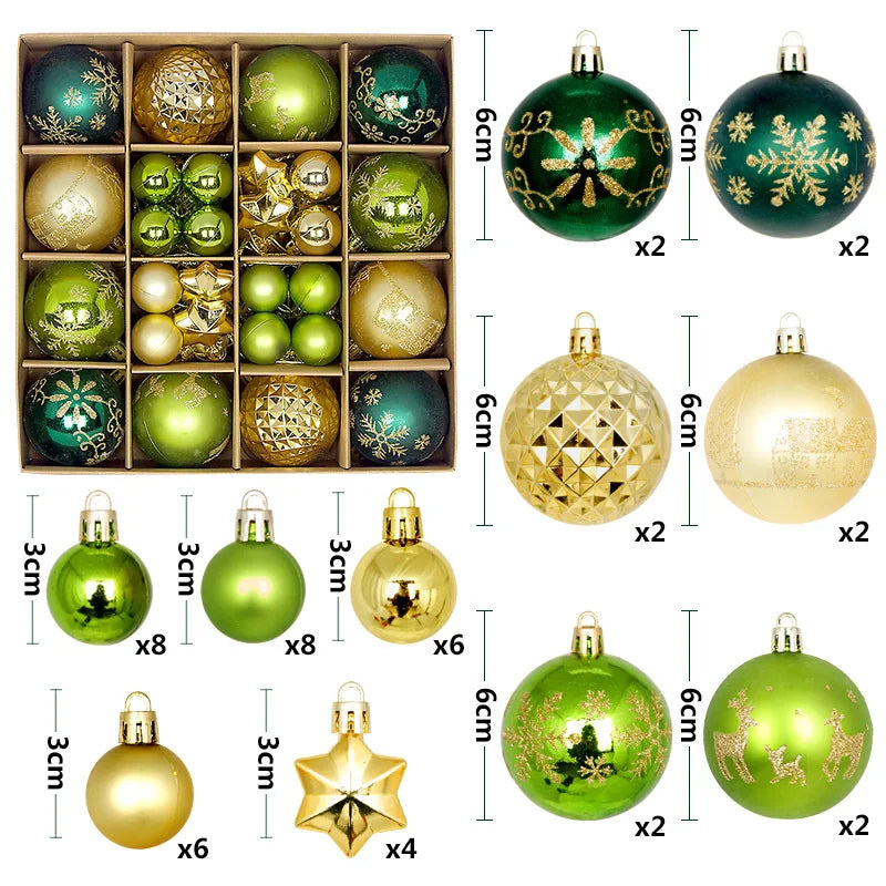 44Pcs 3/6CM Weihnachten Ball – Weihnachtsbaum Dekoration Ornamente für Wohnkultur, Halloween, Neujahr, Navidad Anhänger & Ball Zubehör