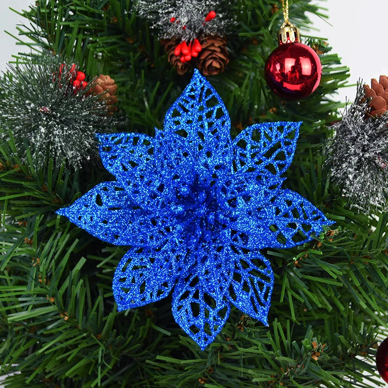 5/10 stücke Künstliche Weihnachten Baum Blume Glitter Dekoration Weihnachten Baum Ornamente Frohe Weihnachten Dekor Für Frohes Neues Jahr Navidad