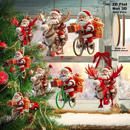 8/16/24PCS Weihnachten Holz Fahrrad Santa Claus 2D Flache Anhänger Weihnachten Baum Dekoration Urlaub Geschenk Weihnachten ornamente Wohnkultur