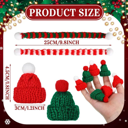 Mini-Weihnachtsmütze & Mini-Schal – Rot/Grün – Festliche Deko zum Aufhängen, für DIY, Lutscherflaschen, Fingerhüte & Weihnachtsfeiern