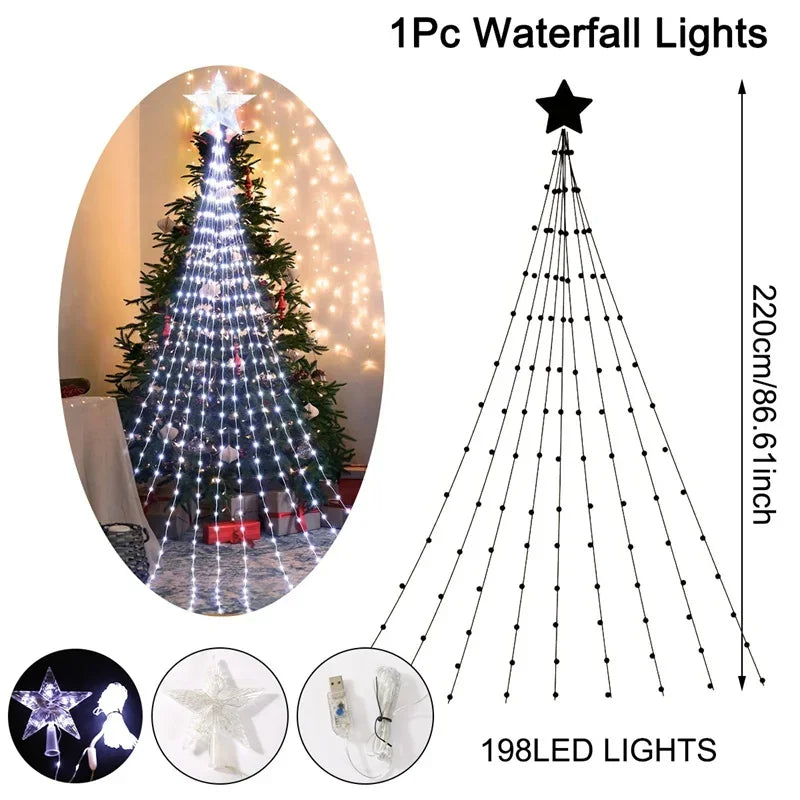 198 LED Stern Wasserfall Lichter Innen/Außen Weihnachten Lichterketten für Weihnachts baum Ornamente Wohnkultur Navidad Geschenke Neujahr