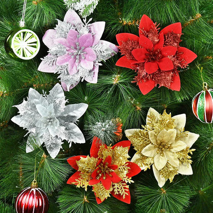 5/10 stücke Künstliche Weihnachten Baum Blume Glitter Dekoration Weihnachten Baum Ornamente Frohe Weihnachten Dekor Für Frohes Neues Jahr Navidad