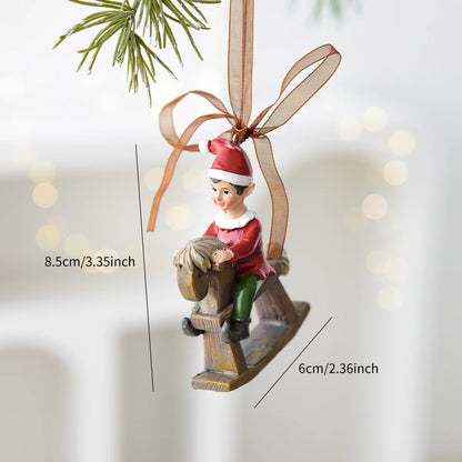 1 weihnachtlicher Schaukelpferdekranz aus Kunstharz, dekorativer Anhänger für Fensterdekorationen für den Innenbereich, festliche Party-Ornamente