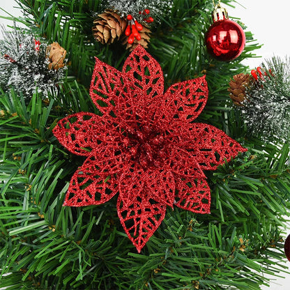5/10 stücke Künstliche Weihnachten Baum Blume Glitter Dekoration Weihnachten Baum Ornamente Frohe Weihnachten Dekor Für Frohes Neues Jahr Navidad