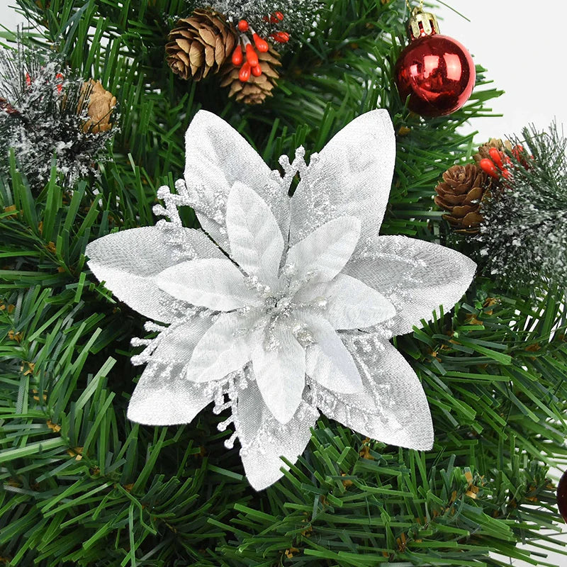 5/10 stücke Künstliche Weihnachten Baum Blume Glitter Dekoration Weihnachten Baum Ornamente Frohe Weihnachten Dekor Für Frohes Neues Jahr Navidad