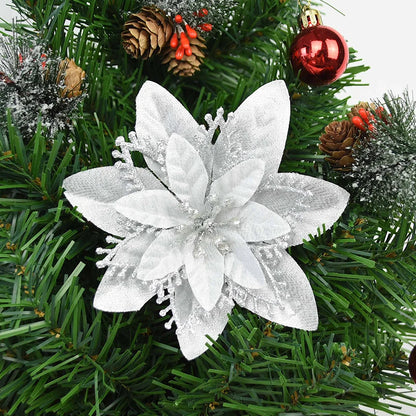 5/10 stücke Künstliche Weihnachten Baum Blume Glitter Dekoration Weihnachten Baum Ornamente Frohe Weihnachten Dekor Für Frohes Neues Jahr Navidad