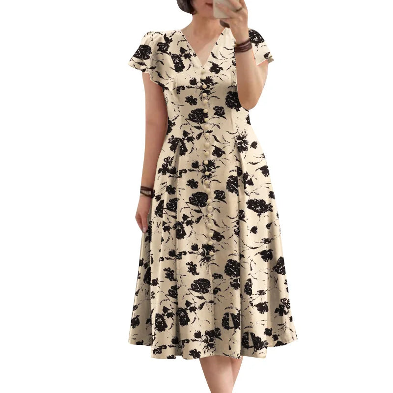 ZANZEA Summer OL Work Ruffle Sleeve Women Midi Dress  Casual Floral Print A-line Vestidos V Neck Waist Party Sundress Oversized