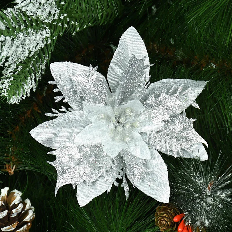 5/10 stücke Künstliche Weihnachten Baum Blume Glitter Dekoration Weihnachten Baum Ornamente Frohe Weihnachten Dekor Für Frohes Neues Jahr Navidad