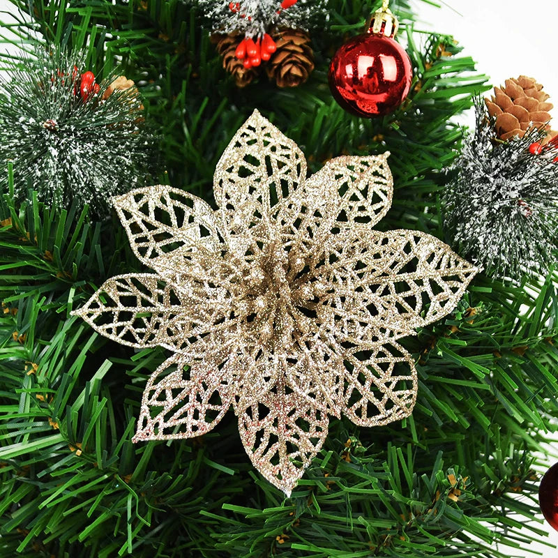 5/10 stücke Künstliche Weihnachten Baum Blume Glitter Dekoration Weihnachten Baum Ornamente Frohe Weihnachten Dekor Für Frohes Neues Jahr Navidad