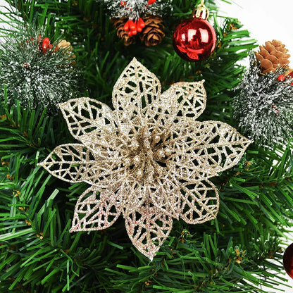 5/10 stücke Künstliche Weihnachten Baum Blume Glitter Dekoration Weihnachten Baum Ornamente Frohe Weihnachten Dekor Für Frohes Neues Jahr Navidad