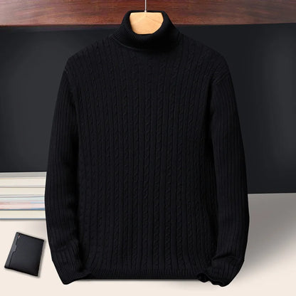 New Men's Turtleneck Sweaters Autumn Knitted Striped Streetwear Warm Long Sleeved Pullover Solid Color Basic Style Casual Tops