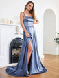 Wedding Prom Party Gowns Sleeveless A-line Long Satin Simple Spaghetti Straps Sexy Slit Vestidos Evening Dresses For Women