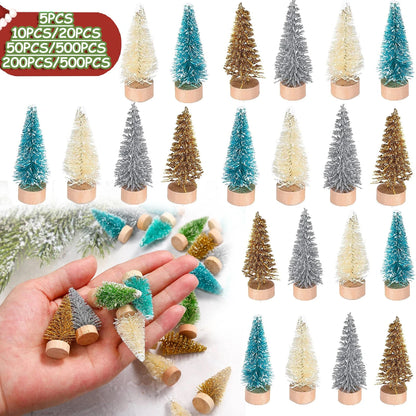 5/500 Stück Mini Weihnachtsbaum – Kleine Künstliche Tannenbaum-Ornamente aus Sisal mit Holzsockel für Weihnachts- & Partydekoration