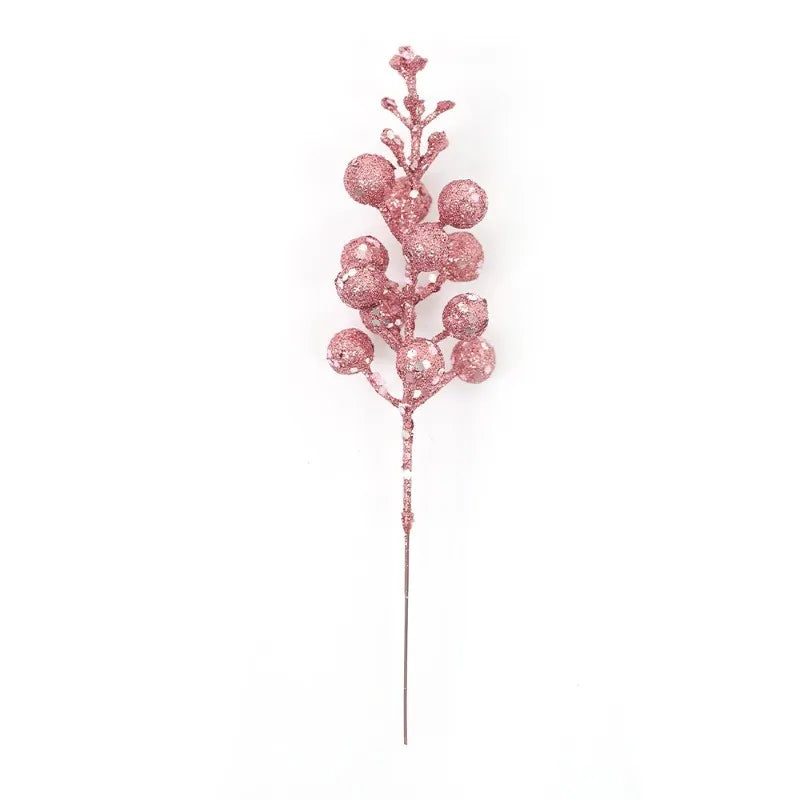 5/10 Stück rosa Glitzer künstliche Beeren Stielstrauß Kiefer Weihnachtsdekoration Picks für Weihnachtsbaumschmuck DIY Kranz Girlande
