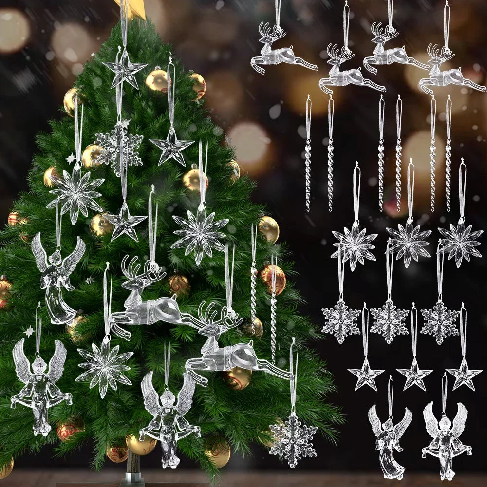 6/2 stücke Kristall Klar Schneeflocke Weihnachten Baum Anhänger Eiszapfen Dekorationen Für Urlaub Winter Party Transparent Hängen Ornament