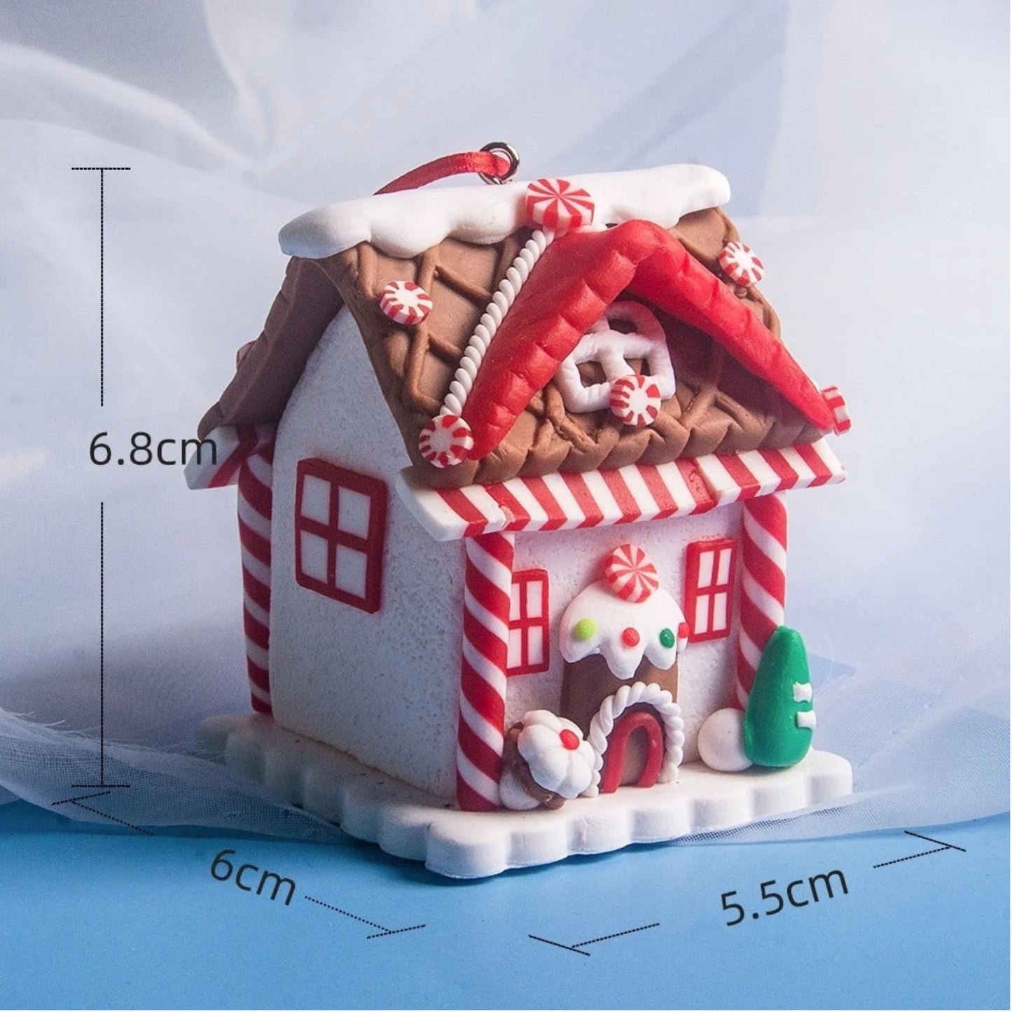 5 Stück Haus-Ornamente Set – Lebkuchenhaus Weihnachtsbaum Ornament mit Aufhängeband – Festliche Urlaub Weihnachtsdekoration