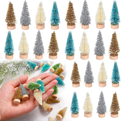 5/500 Stück Mini Weihnachtsbaum – Kleine Künstliche Tannenbaum-Ornamente aus Sisal mit Holzsockel für Weihnachts- & Partydekoration