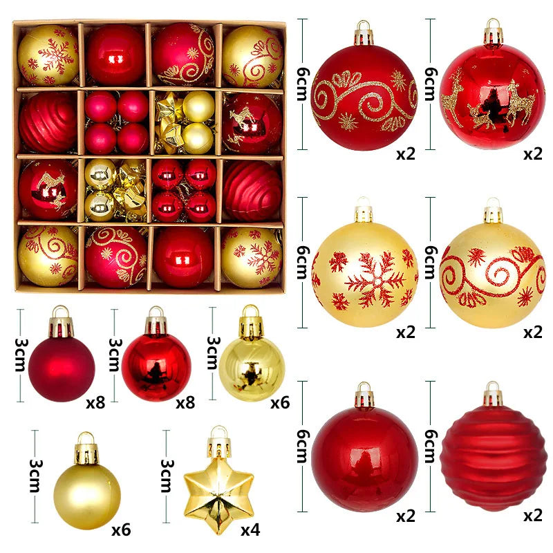 44Pcs 3/6CM Weihnachten Ball – Weihnachtsbaum Dekoration Ornamente für Wohnkultur, Halloween, Neujahr, Navidad Anhänger & Ball Zubehör