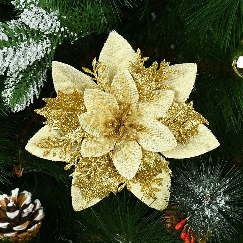 5/10 stücke Künstliche Weihnachten Baum Blume Glitter Dekoration Weihnachten Baum Ornamente Frohe Weihnachten Dekor Für Frohes Neues Jahr Navidad