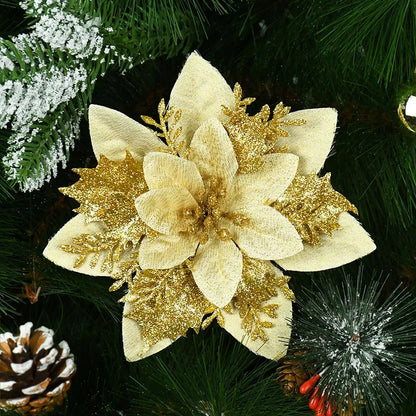 5/10 stücke Künstliche Weihnachten Baum Blume Glitter Dekoration Weihnachten Baum Ornamente Frohe Weihnachten Dekor Für Frohes Neues Jahr Navidad