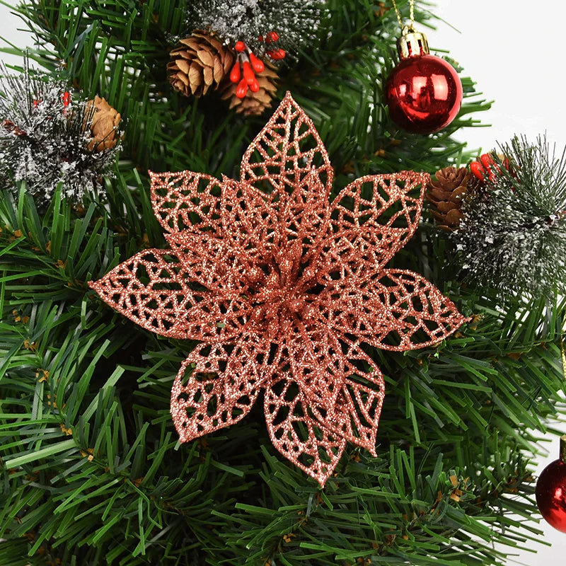 5/10 stücke Künstliche Weihnachten Baum Blume Glitter Dekoration Weihnachten Baum Ornamente Frohe Weihnachten Dekor Für Frohes Neues Jahr Navidad