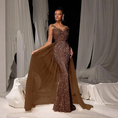 Elegant Long Lace Evening Dress for Women Fashionable Party Ball Gown Floor Length V Neck Polyester Fiber Empire Waist