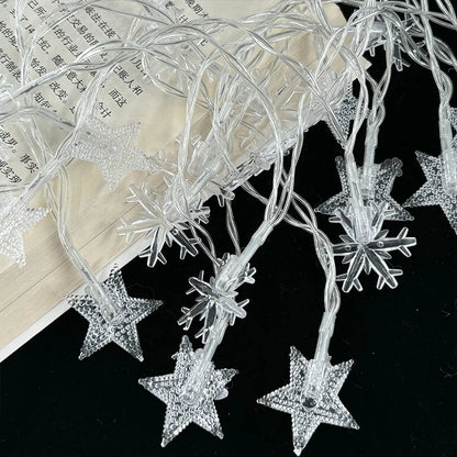 1–10 m LED-Weihnachtsbeleuchtung – Schneeflocken & Stern Lichterkette, warmweiß, Girlande für Weihnachtsbaum, Garten & DIY-Dekoration