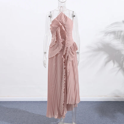 Gown Neck Strap Irregular Long Dress For Women Ruffle Sleeveless High Waist Backless Dresses 2025 New Summer Elegant Party Y2k
