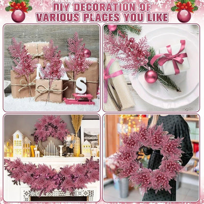 5/10 Stück rosa Glitzer künstliche Beeren Stielstrauß Kiefer Weihnachtsdekoration Picks für Weihnachtsbaumschmuck DIY Kranz Girlande